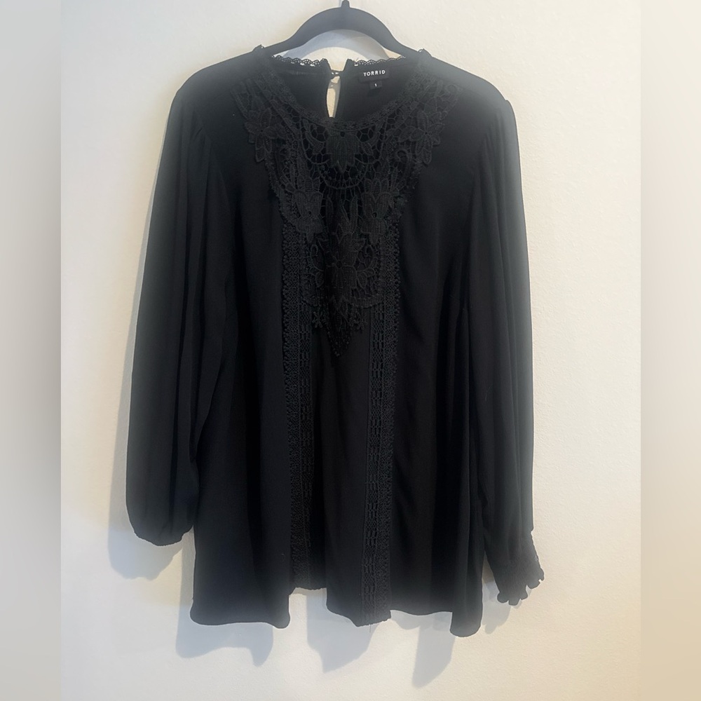 Black Torrid Blouse with Crochet Detail